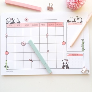 Havi tervező - pandás, Otthon & Életmód, Papír, írószer, Jegyzetfüzet & Napló, Fotó, grafika, rajz, illusztráció, MESKA