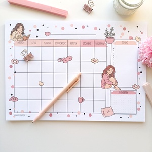 Havi tervező -csajos, virágos pöttyös, Otthon & Életmód, Papír, írószer, Jegyzetfüzet & Napló, Fotó, grafika, rajz, illusztráció, MESKA