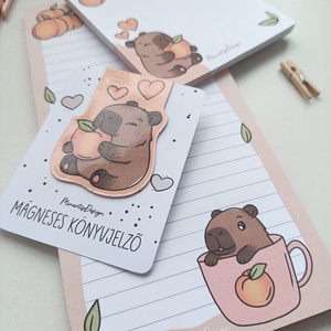 Kapibara jegyzettömb és mágneses könyvjelző szett  - otthon & életmód - papír, írószer - jegyzetfüzet & napló - Meska.hu