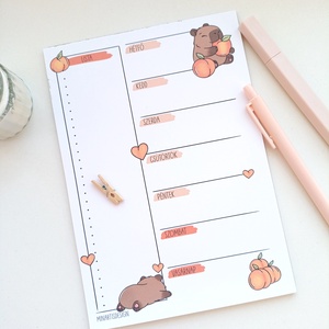 Heti tervező tömb - kapibara, Otthon & Életmód, Papír, írószer, Jegyzetfüzet & Napló, Fotó, grafika, rajz, illusztráció, MESKA