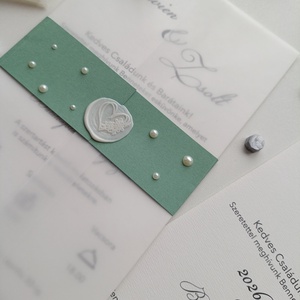 Esküvői meghívó viaszpecséttel gyöngyökkel, színes papír - esküvő - meghívó & kártya - meghívó - Meska.hu