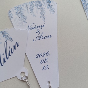 Esküvői legyező menü kártya és program kártya kék virágos  - esküvő - meghívó & kártya - menü - Meska.hu