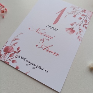 Esküvői asztal szám púderes rózsaszín virágos - esküvő - meghívó & kártya - ültetési rend - Meska.hu