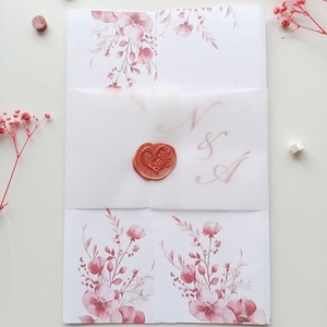 Esküvői meghívó hajtott púderes rózsaszín virágos, Esküvő, Meghívó & Kártya, Meghívó, Papírművészet, MESKA