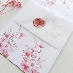 Esküvői meghívó hajtott púderes rózsaszín virágos - esküvő - meghívó & kártya - meghívó - Meska.hu