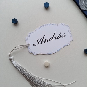 Esküvői ültetőkártya vintage kék virágos forma vágott, Esküvő, Meghívó & Kártya, Ültetési rend, Papírművészet, MESKA