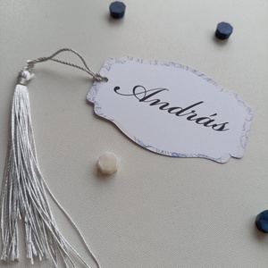 Esküvői ültetőkártya vintage kék virágos forma vágott - esküvő - meghívó & kártya - ültetési rend - Meska.hu