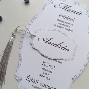 Esküvői ültetőkártya vintage kék virágos forma vágott - esküvő - meghívó & kártya - ültetési rend - Meska.hu