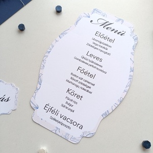 Esküvői menü kártya vintage kék virágos forma vágott - esküvő - meghívó & kártya - menü - Meska.hu
