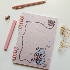 Cicás rózsaszín spirál füzet, Otthon & Életmód, Papír, írószer, Jegyzetfüzet & Napló, Fotó, grafika, rajz, illusztráció, MESKA