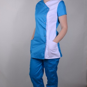 Elizabeth Tunika türkízkék-fehér átlapolt gombos - ruha & divat - munkaruha - Meska.hu