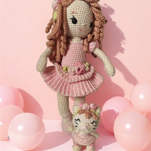 Bájos horgolt balerina cicával, Játék & Sport, Baba & babaház, Baba, Horgolás, MESKA