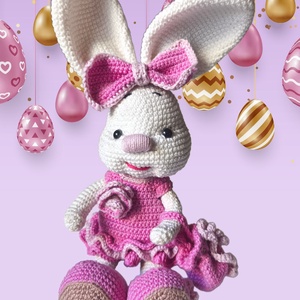 Bájos horgolt nyuszi táskával, öltöztethető - játék & sport - baba & babaház - öltöztethető baba - Meska.hu