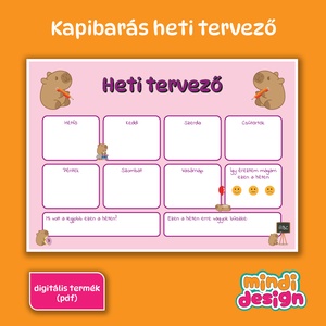 Kapibarás heti tervező gyerekeknek - A4, nyomtatható (pdf) - Meska.hu