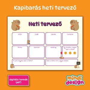 Kapibarás heti tervező gyerekeknek - A4, nyomtatható (pdf) - otthon & életmód - papír, írószer - naptár & tervező - Meska.hu