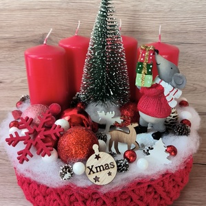 Adventi dekoráció egérkével, Karácsony, Adventi díszek, Adventi gyertyadíszek és koszorúdíszek, Horgolás, Mindenmás, MESKA