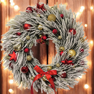 Havas karácsonyi ajtódísz arany-piros színben - karácsony - karácsonyi lakásdekoráció - karácsonyi ajtódíszek - Meska.hu