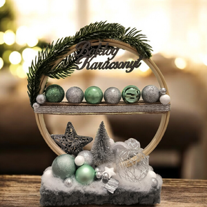 Karácsonyi asztali dekoráció (ezüst-zöld színben) - Meska.hu