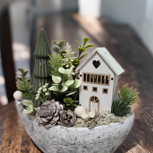 Téli hangulatú asztaldísz kő kaspóban  - otthon & életmód - dekoráció - asztal és polc dekoráció - asztaldísz - Meska.hu