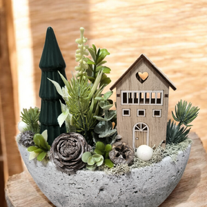 Téli hangulatú asztaldísz kő kaspóban  - otthon & életmód - dekoráció - asztal és polc dekoráció - asztaldísz - Meska.hu