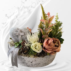 Kegyeleti sírdísz ovális kő kaspóban - Meska.hu