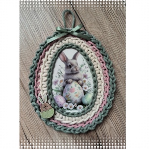 Horgolt húsvéti tojás alakú akasztós dísz , Ünnepi díszek, dekorációk, Húsvéti díszek és dekorációk, Húsvéti ajtódísz, kopogtató, Horgolás, MESKA