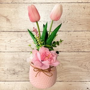Tulipános asztaldísz kerámia kaspóba  - Meska.hu