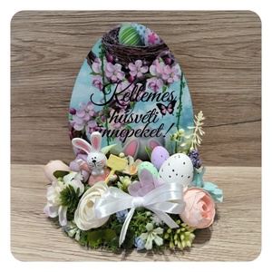 Nyomtatott fa talpas húsvéti asztaldísz , Ünnepi díszek, dekorációk, Húsvéti díszek és dekorációk, Húsvéti asztaldíszek, Virágkötés, MESKA