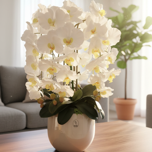Pillekosbor orchidea dekoráció kerámia kaspóban - otthon & életmód - dekoráció - asztal és polc dekoráció - asztaldísz - Meska.hu