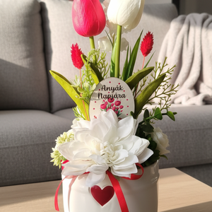 Tulipános Anyák napi ajándék , Otthon & Életmód, Dekoráció, Asztal és polc dekoráció, Asztaldísz, Virágkötés, MESKA