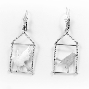 Ezüst madaras lógós fülbevaló pár, Ékszer, Fülbevaló, Lógó fülbevaló, Ötvös, Ékszerkészítés, MESKA