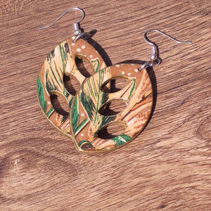 Dzsungellélek  levélmintás decoupage fülbevaló, Ékszer, Fülbevaló, Lógó csepp fülbevaló, Famegmunkálás, MESKA