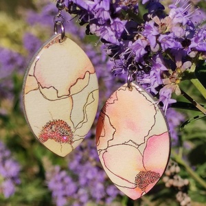 Nyári pink  decoupage fa fülbevaló - ékszer - fülbevaló - lógó csepp fülbevaló - Meska.hu