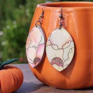 Nyári pink  decoupage fa fülbevaló, Ékszer, Fülbevaló, Lógó csepp fülbevaló, Famegmunkálás, MESKA