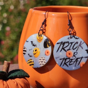 Halloween mintás fülbevaló  Trick or Treat fülbevaló, Ékszer, Fülbevaló, Lógós kerek fülbevaló, Famegmunkálás, Decoupage, transzfer és szalvétatechnika, MESKA