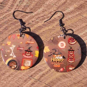 Halloween mintás fülbevaló  Happy Halloween fülbevaló - ékszer - fülbevaló - lógós kerek fülbevaló - Meska.hu