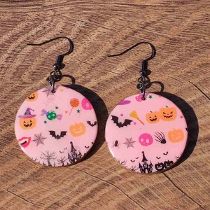 Halloween mintás fülbevaló  Pink fülbevaló - ékszer - fülbevaló - lógós kerek fülbevaló - Meska.hu