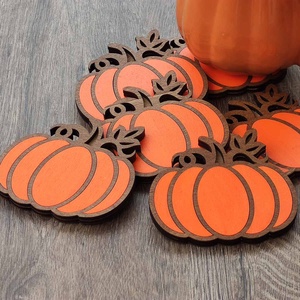 Tökös őszi/Halloween-i fa poháralátét, lézervágott, Otthon & Életmód, Konyhafelszerelés, tálalás, Tálalás, Tányér- és poháralátét, Famegmunkálás, Festett tárgyak, MESKA