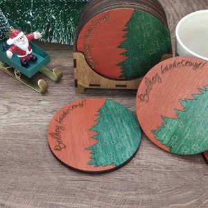 Karácsonyi poháralátét - Boldog karácsonyt! felirattal, Otthon & Életmód, Konyhafelszerelés, tálalás, Tálalás, Tányér- és poháralátét, Famegmunkálás, MESKA