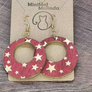 Karácsonyi fülbevaló - fából, csillagokkal - ékszer - fülbevaló - lógós kerek fülbevaló - Meska.hu
