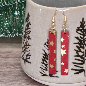 Karácsonyi fülbevaló - fából, csillagokkal - Meska.hu