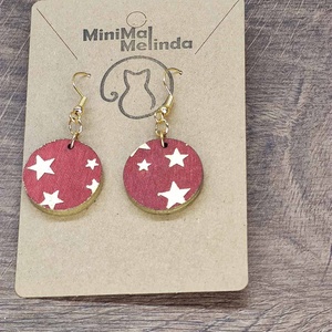 Karácsonyi fülbevaló - fából, csillagokkal - ékszer - fülbevaló - lógós kerek fülbevaló - Meska.hu