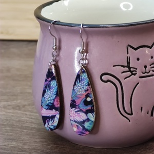Mintás fülbevaló � decoupage fa fülbevaló, Ékszer, Fülbevaló, Lógó csepp fülbevaló, Famegmunkálás, Decoupage, transzfer és szalvétatechnika, MESKA