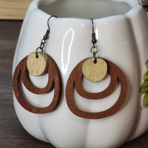 Kétszínű fa fülbevaló - réz+arany - ékszer - fülbevaló - lógó fülbevaló - Meska.hu