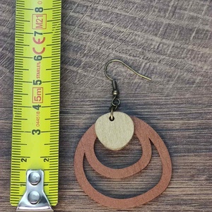 Kétszínű fa fülbevaló - réz+arany - ékszer - fülbevaló - lógó fülbevaló - Meska.hu