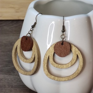 Kétszínű fa fülbevaló - arany+réz - ékszer - fülbevaló - lógó fülbevaló - Meska.hu