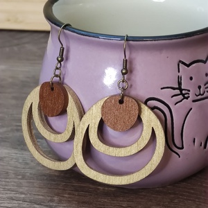 Kétszínű fa fülbevaló - arany+réz, Ékszer, Fülbevaló, Lógó fülbevaló, Famegmunkálás, MESKA