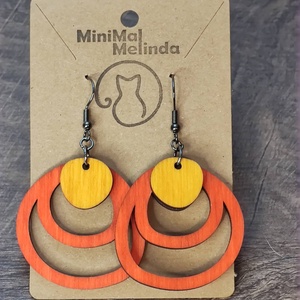 Kétszínű fa fülbevaló - narancspiros+sárga - ékszer - fülbevaló - lógó fülbevaló - Meska.hu