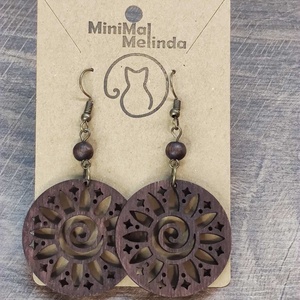 Napvirág � sötétbarna fa fülbevaló, kicsi - ékszer - fülbevaló - lógós kerek fülbevaló - Meska.hu