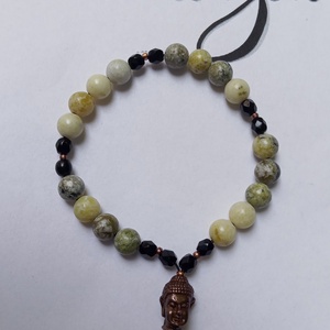 Sárga türkiz-gagát 27 szemes mala/karkötő - ékszer - karkötő - bogyós karkötő - Meska.hu